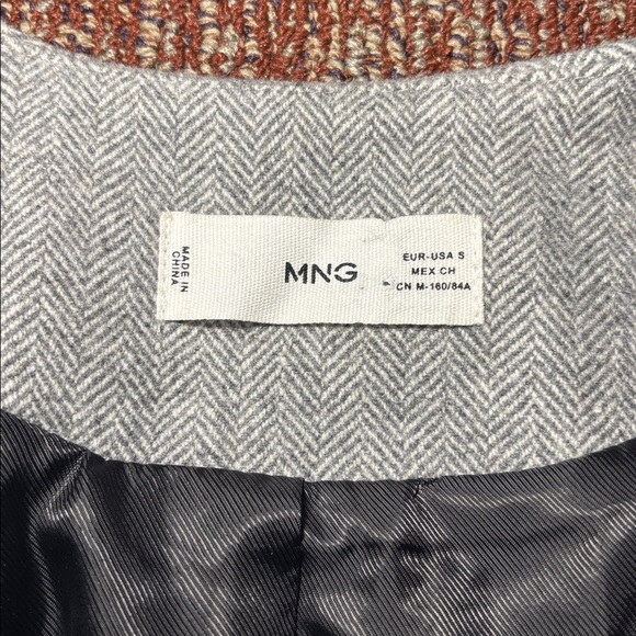 MNG Mango light Gray herringbone blazer oversize open front casual blazer small - Picture 7 of 12